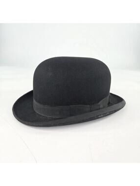 Harrods of London Antique Derby Bowler Hat Size 6 7/8 Black Felt VTG Hats